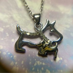 1/10 CTTW Two dogs & Sterling silver 2 Tone Necklace
